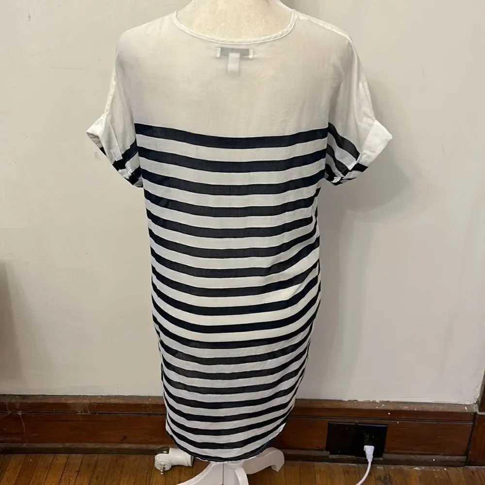 J Crew navy white striped sheer cotton cover up Size XXS EUC